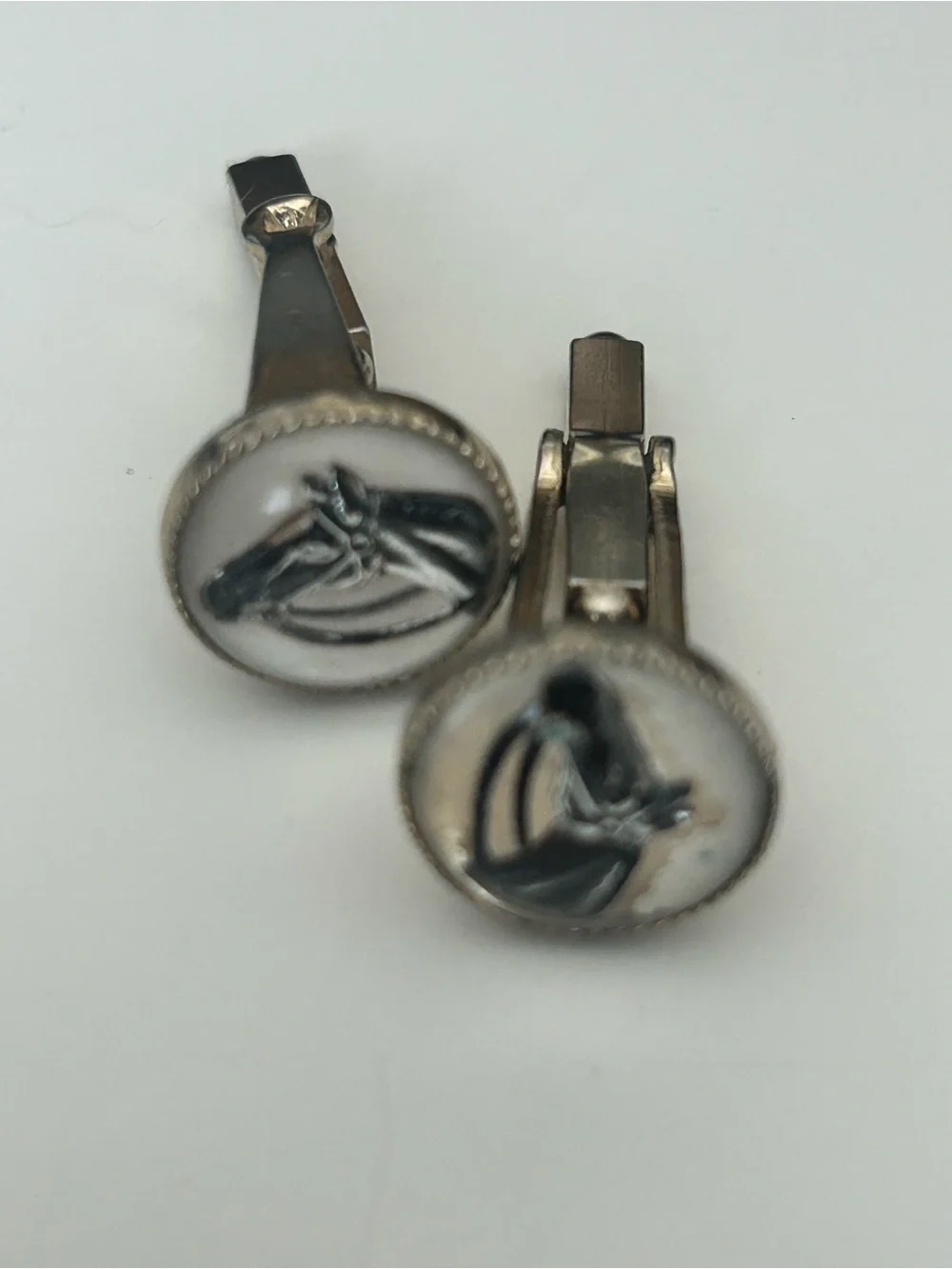 Reverse painted glass Horse head cuff links
